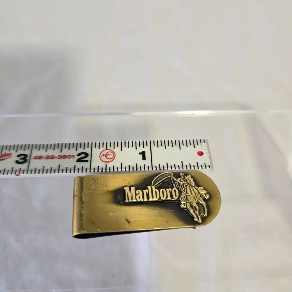 Vintage Marlboro Cowboy Brass Money Clip Western Advertising Promo Collectible